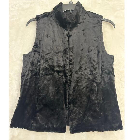 LRL Ralph Lauren Black Vest Reversible L Faux Fur Quilted - Picture 1 of 9